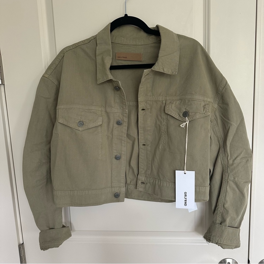 GRLFRND Olive Green Cropped Jean Jacket NWT